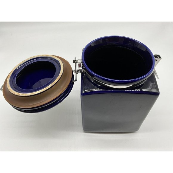 Starbucks Beehouse Cobalt Blue Coffee / Tea Canister With Silver Mermaid Logo - Picture 15 of 16